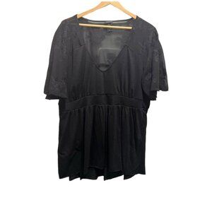 Torrid Black Vneck Semi Sheer Floral Tshirt Size 2